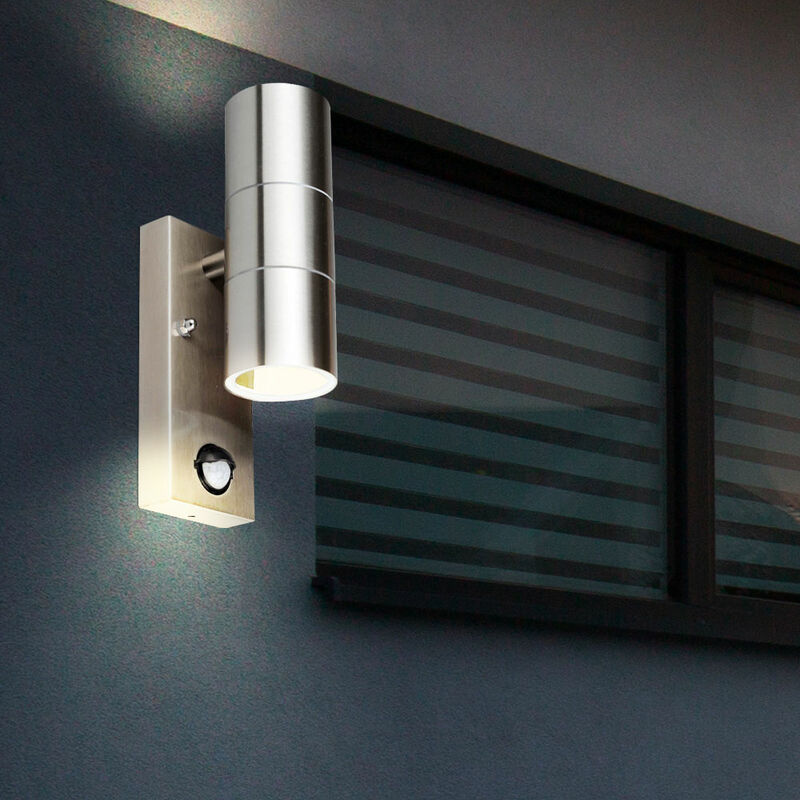 Image of Lampada da parete esterna con sensore di movimento porta della casa up down faretti per facciata in un set che include lampadine a led