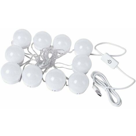 Luce per specchio, kit di luci LED in stile Hollywood con 10 lampadine, 3 colori, 10 livelli di luminosità, alimentazione tramite USB, per specchio cosmetico da bagno, specchio non incluso.