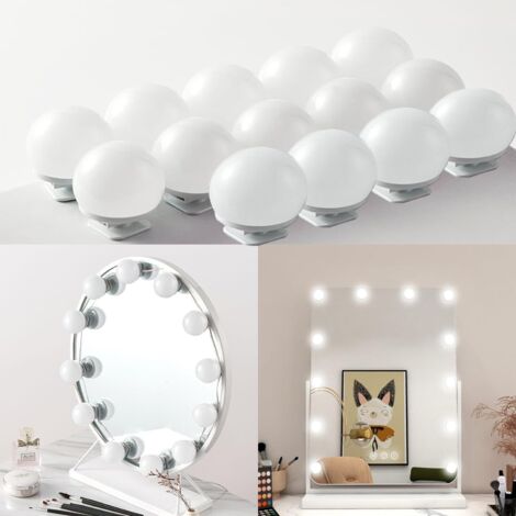 Luce per specchio, kit di luci per trucco a LED con 14 lampadine, kit di luci per trucco Hollywood dimmerabili, rampa rimovibile, specchio, 3 colori, luce per trucco