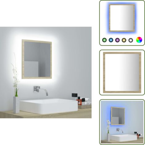 Luce RGB - vidaXL Specchio da Bagno LED Rovere Sonoma 40x8,5x37 cm in Acrilico - Specchio in acrilico