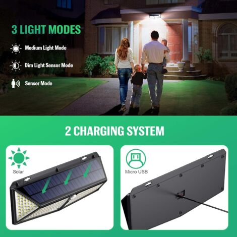Luce solare a 430 LED【Potente - 3500LM - Angolo di 270°】 Illuminazione esterna con sensore di movimento Faretto wireless Luce solare di sicurezza impermeabile per giardino, 1 pz