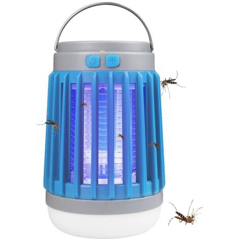 Luce solare a LED da 10 W, repellente per zanzare con luce UV e corrente ad alta tensione, IP67 impermeabile, blu