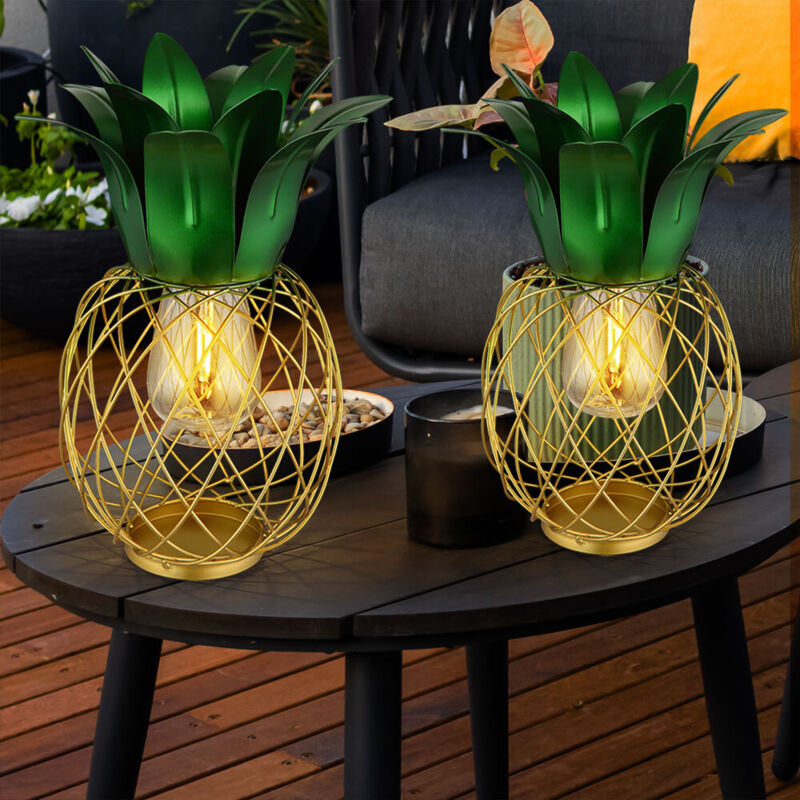 Luce solare ananas da giardino figura decorativa luce patio luce balcone, IP44, batteria ricaricabile, giallo verde, 1x LED, DxH 20x28 cm, set di 2