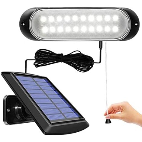 Luce solare con sensore di movimento, 20 LED, luce solare separabile con linea da 5 m, lampada solare impermeabile per interni ed esterni, interruttore a strappo, illuminazione per capanno da giardino