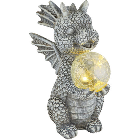 Luce solare drago decorazione giardino animale figura grigio lampada solare globo drago vetro rotto, LED bianco caldo, LxLxH 19x13,5x27,5 cm