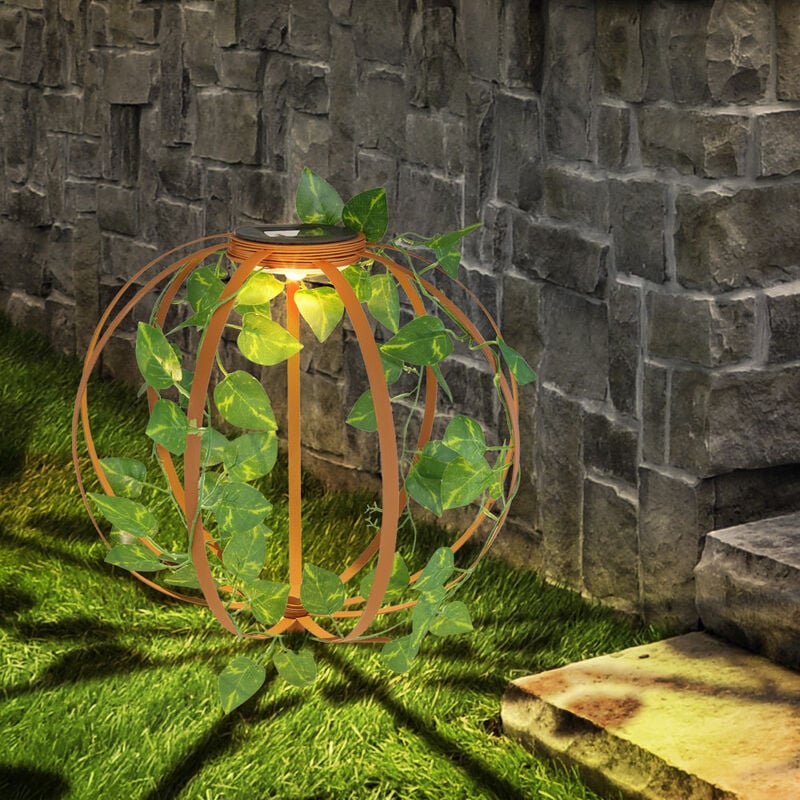Image of Luce solare led ruggine da giardino sfera solare ottica ruggine per decorazione solare esterna con elementi vegetali artificiali, con picchetto, 1x