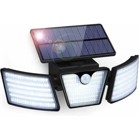 Luce solare per esterni con sensore di movimento, 265 LED, IP65 impermeabile, 3 teste, rotazione a 360°, faretto da parete per esterni impermeabile per giardino, garage, vialetto, ingresso