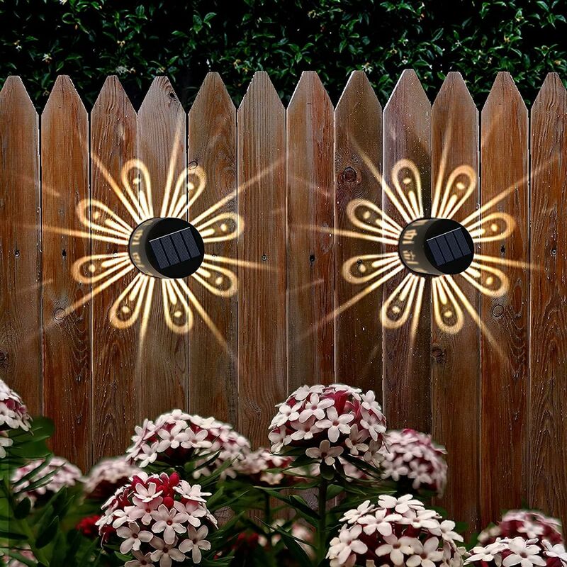 Image of Fortuneville - Luce solare per esterni, set da 2 pezzi di applique da parete solare bianco caldo decorativo impermeabile IP67 giardino patio lampada