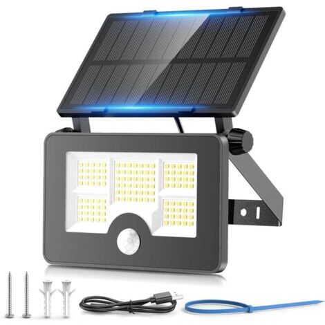 Luce solare ricaricabile per esterni con sensore di movimento, luce solare a 122 LED, 4 modalità di illuminazione solare, faretto solare per esterni da 2200 mAh, IP65 impermeabile e wireless per giard