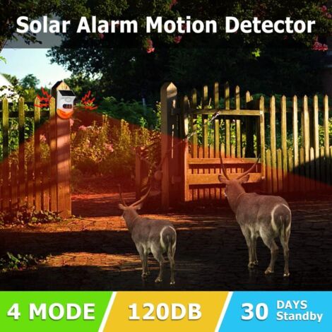 Luce stroboscopica di allarme ad energia solare con rilevatore di movimento, sirena di allarme per esterni con telecomando, sirena di sicurezza potente da 120 dB, impermeabile IP67 e 4 modalità per ca