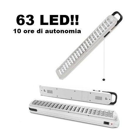 Luce/Torcia/Lampada d'emergenza ultraluminosa ricaricabile 63 LED