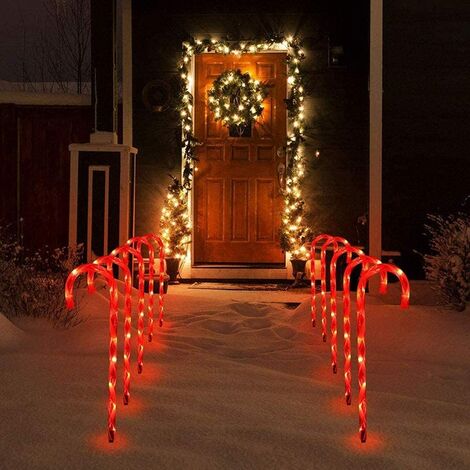 Luce tradizionale per decorazioni natalizie per esterni, set di 10 luci a LED per bastoncini di zucchero, luci solari per bastoncini di zucchero a LED per esterni