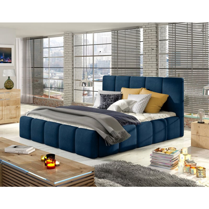 Bestmobilier - Lucea - lit coffre - 160x200 - sommier inclus - en velours - bleu nuit