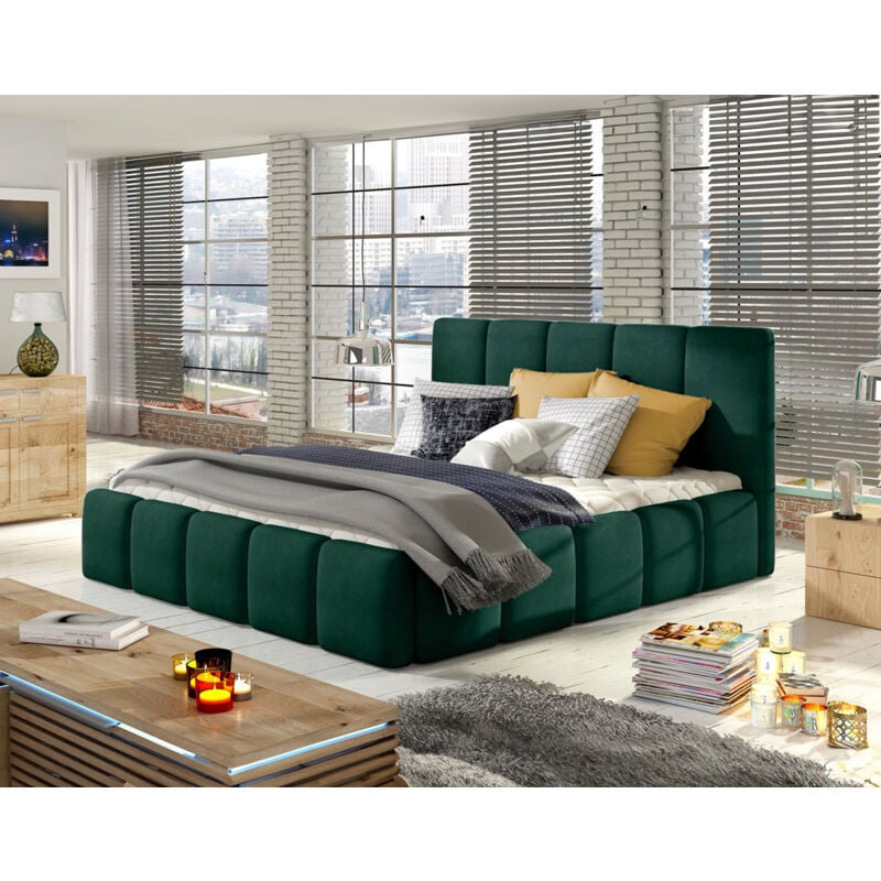 Lucea - lit coffre - 160x200 - sommier inclus - en velours - vert
