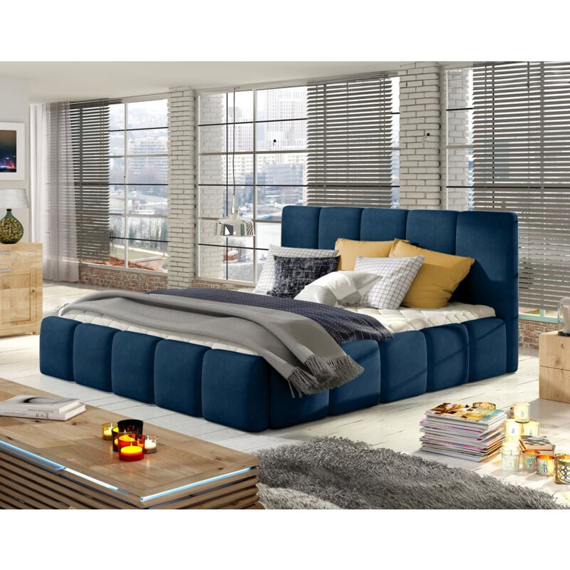 Bestmobilier - Lucea - lit coffre - 180x200 - sommier inclus - en velours - bleu nuit