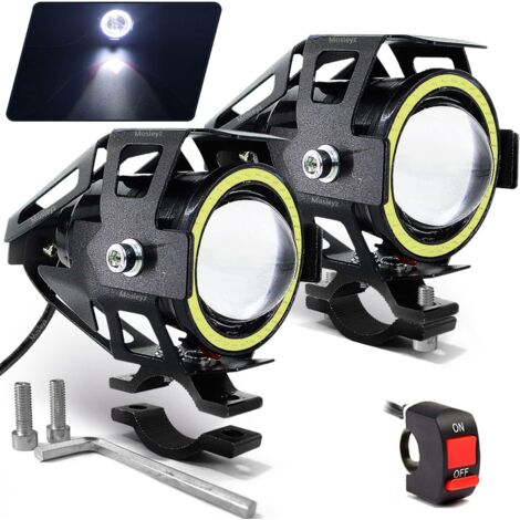 Luces antiniebla LED para motocicleta U7 Spotlight, luces de circulación diurna con anillo de halo Angel Eyes e interruptor (juego de 2), color blanco