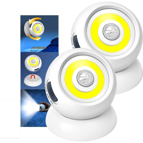 Luces con sensor de movimiento, luces nocturnas portátiles con sensor de movimiento de 360°,luces de seguridad a batería,apliques de pared para armario,dormitorio,guardarropa y garaje, 2unidades