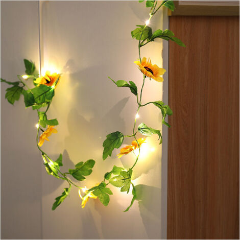 Luces de alambre de cobre, luces de flores de ratán, luces de decoración de habitación con girasoles, luces de ratán