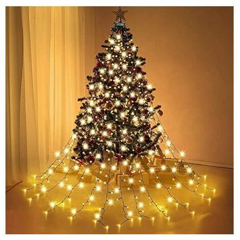Luces de árbol de Navidad de 8 líneas de 2 m con anillo, 280 luces LED parpadeantes para árbol de Navidad de 6-8 pies, 8 modos y función de memoria Luces de cadena LED para decoración navideña