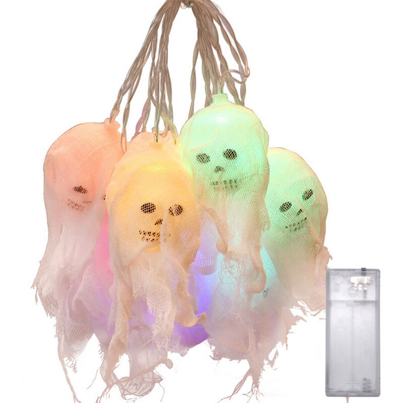 

Happyshopping - Luces de cadena de calavera de Halloween 10 LED Luces de esqueleto fantasma con pilas Luz colgante de calavera espeluznante Luz de