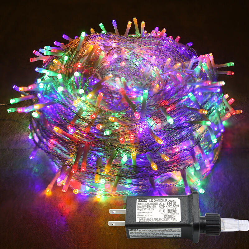 

Luces de cadena multicolores de 100 LED para interiores y exteriores, luces de cadena de alambre transparente enchufables, luces de árbol de Navidad