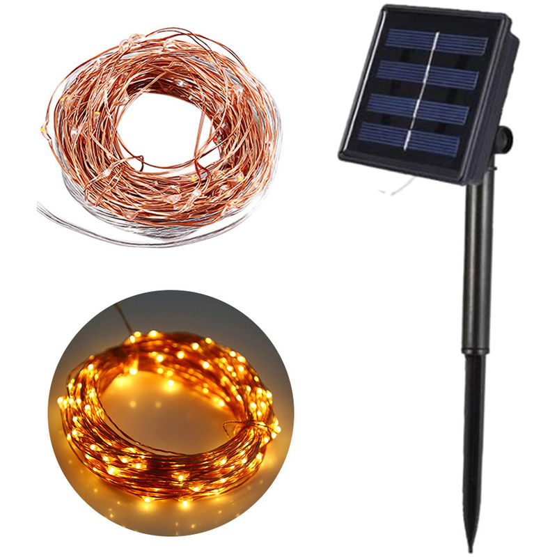 

Guirnaldas de luces, Luces de cuerda con energia solar, Lampara de alambre de cobre, 5M, Blanco calido