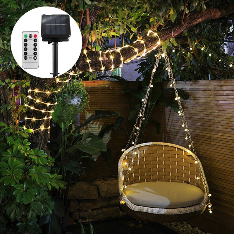 

Luces de cuerda LED solares, luz decorativa navidena, 32,8 pies 100 LED,Blanco calido