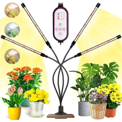 Luces de cultivo para plantas de interior, 80 LED de espectro completo, 10 niveles de atenuación y 4 luces de cultivo con temporizador, rojo/blanco