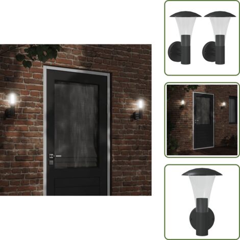 Luces de entrada - vidaXL Apliques de exterior 2 unidades acero inoxidable negro - Luces de porche