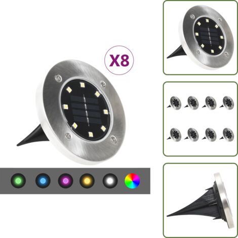 Luces de exterior - vidaXL Lámparas solares de suelo 8 unidades luces LED color RGB - Luces de patio