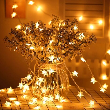 Luces de hadas 10M 100 Bombillas - Luces de hadas LED a batería Bolas pequeñas Blanco cálido Decoración romántica para fiesta Navidad Halloween Boda Cumpleaños Decoración de noche Dormitorio Terraza T