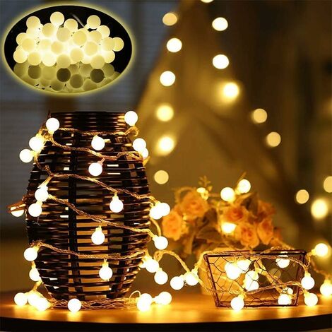 Luces de hadas 10M 80 bombillas - Luces de hadas LED a batería Bolas pequeñas Blanco cálido Decoración romántica para fiesta Navidad Halloween Boda Cumpleaños Decoración de noche Dormitorio Patio