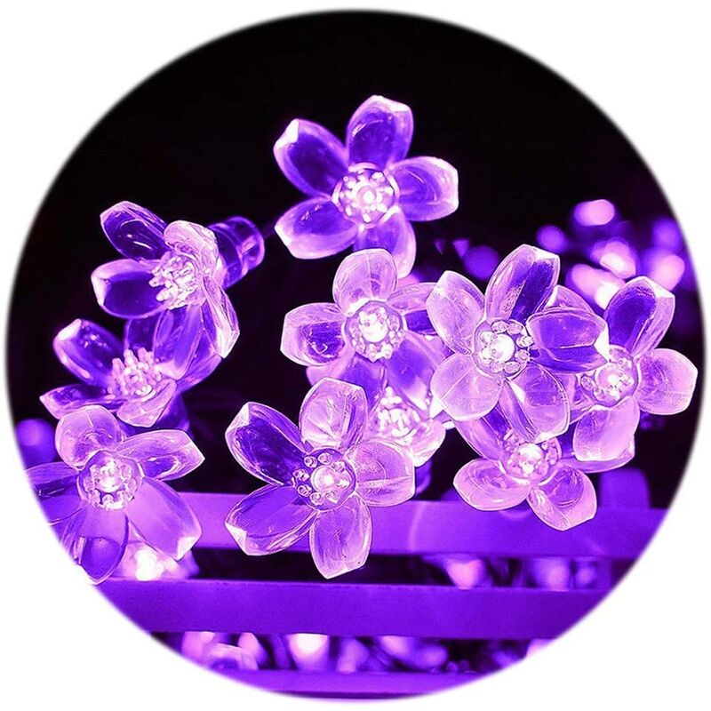 

Luces de hadas de flores, LED Flor de melocotón solar 12m 100 LED, Púrpura