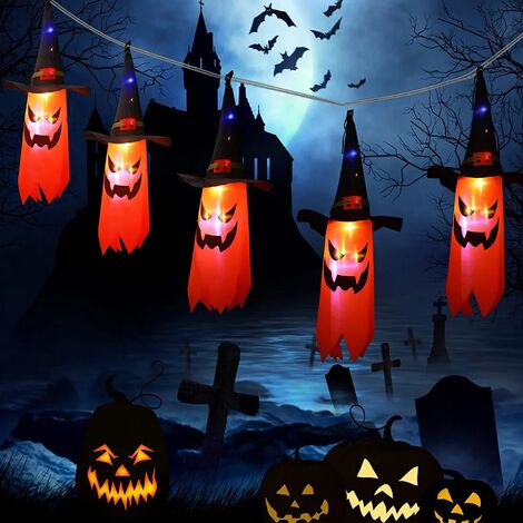 Luces de Halloween, 5 sombreros de mago, luces LED de cadena de decoración de Halloween, decoraciones de sombrero de mago espeluznante brillante para colgar en interiores y exteriores, decoraciones de