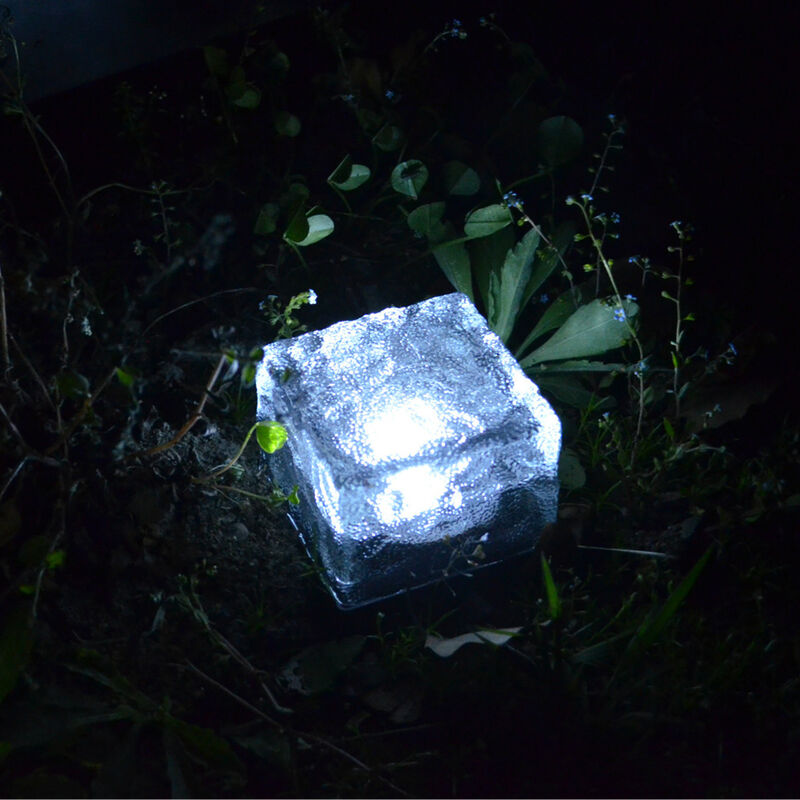 

Luces de ladrillo de vidrio solar Lampara de noche de cubo de hielo impermeable al aire libre para luz decorativa de cesped de jardin, blanco