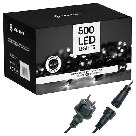 SPRINGOS Luces de Navidad de 30 metros con 500 LED blancos fríos, iluminación navideña IP44.