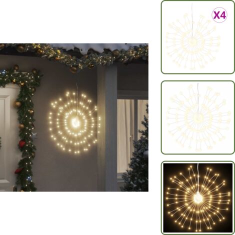Luces de Navidad - vidaXL Luces de Navidad de estrellas 4 uds 140 LED blanco cálido 17 cm - Luces de jardín