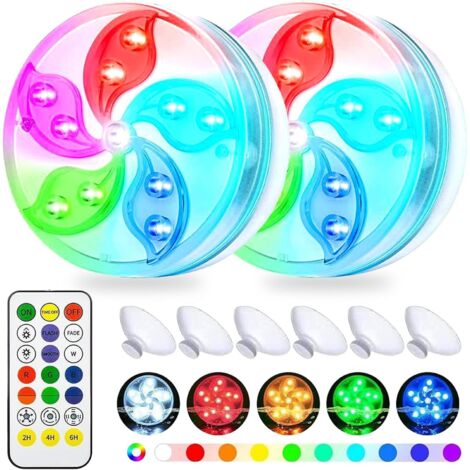 Luces de piscina RGB impermeables IP68, luces de buceo para estanque de piscina con control remoto, iluminación de buceo, luces multicolor a batería, LED subacuáticos para spa (estilo A2) [Clase de ah
