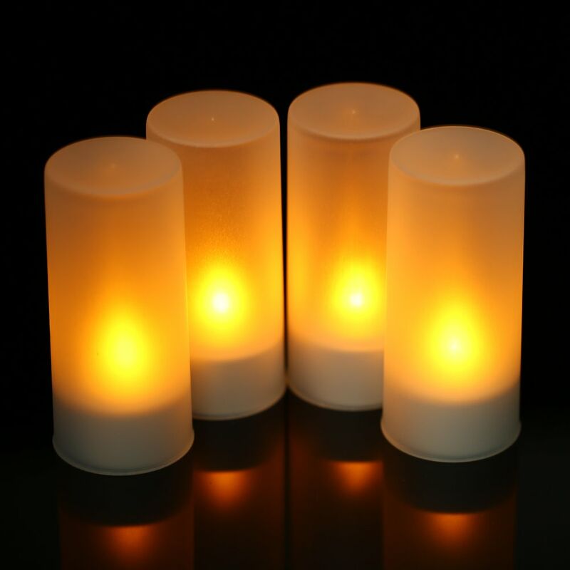 

Luces de velas de candelita sin llama parpadeantes LED amarillas recargables, con base de carga de tazas esmeriladas con control remoto,Paquete de 4