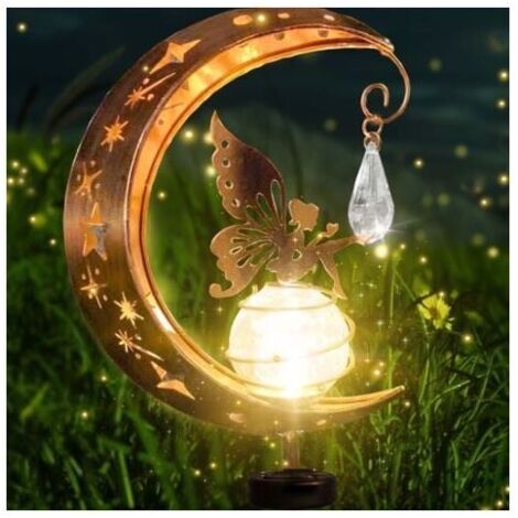 Luces decorativas solares para jardín, diseño de luna, para patio, luces LED solares para jardín, de metal y vidrio, resistentes al agua, con pincho para césped.