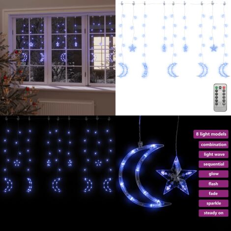 Luces estrella y luna 138 LEDs azul con control remoto - Luces navideñas - Luces decorativas