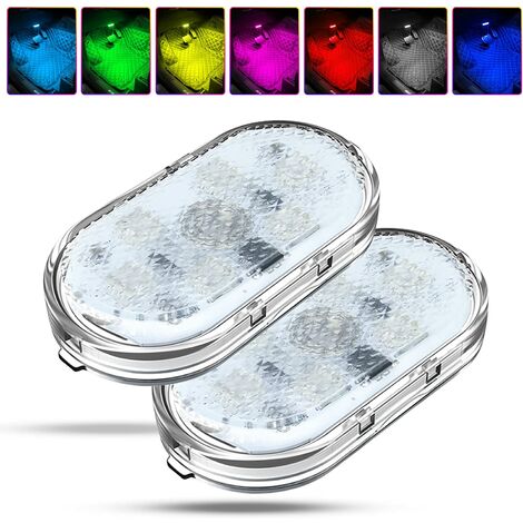 Luces interiores de coche RGB de 2 uds, lámpara Interior de coche con interruptor táctil, Interior de coche LED, luces de ambiente de coche multicolor con puerto USB