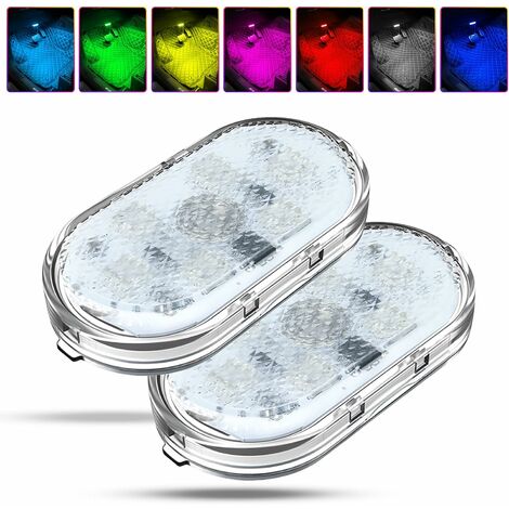 Luces interiores de coche RGB de 2 uds, lámpara Interior de coche con interruptor táctil, Interior de coche LED, luces de ambiente de coche multicolor con puerto USB