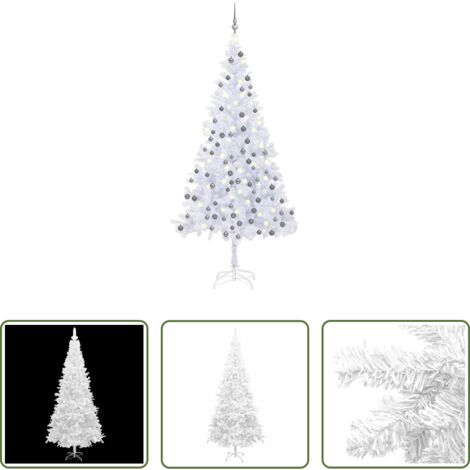 Luces LED -  Árbol de Navidad artificial con luces y bolas blanco 240 cm