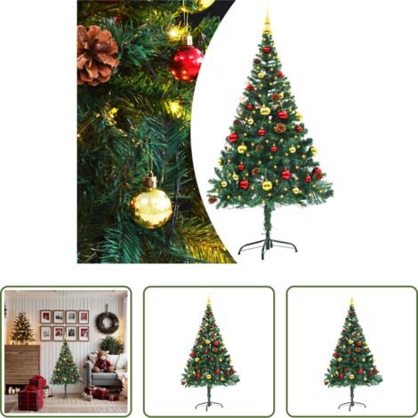 Luces LED -  Árbol de Navidad artificial con luces y bolas verde 150 cm