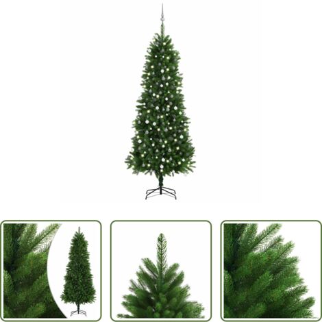 Luces LED -  Árbol de Navidad artificial con luces y bolas verde 240 cm