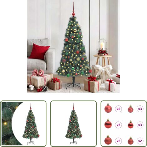 Luces LED -  Árbol de Navidad artificial preiluminado con set de bolas Verde