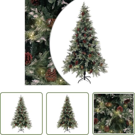 Luces LED -  Árbol de Navidad con luces y piñas PVC PE verde y blanco 195 cm