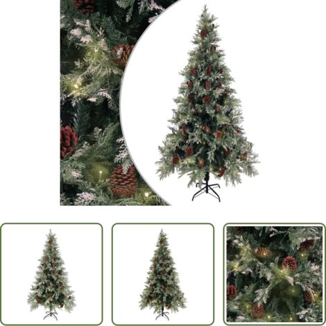 Luces LED -  Árbol de Navidad con luces y piñas PVC PE verde y blanco 225 cm