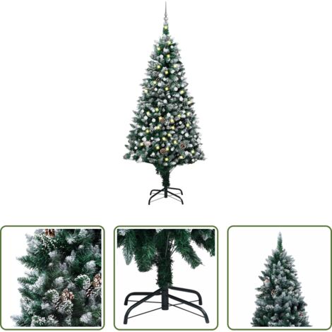 Luces LED -  Árbol de Navidad helado con LEDs, bolas y piñas 210 cm